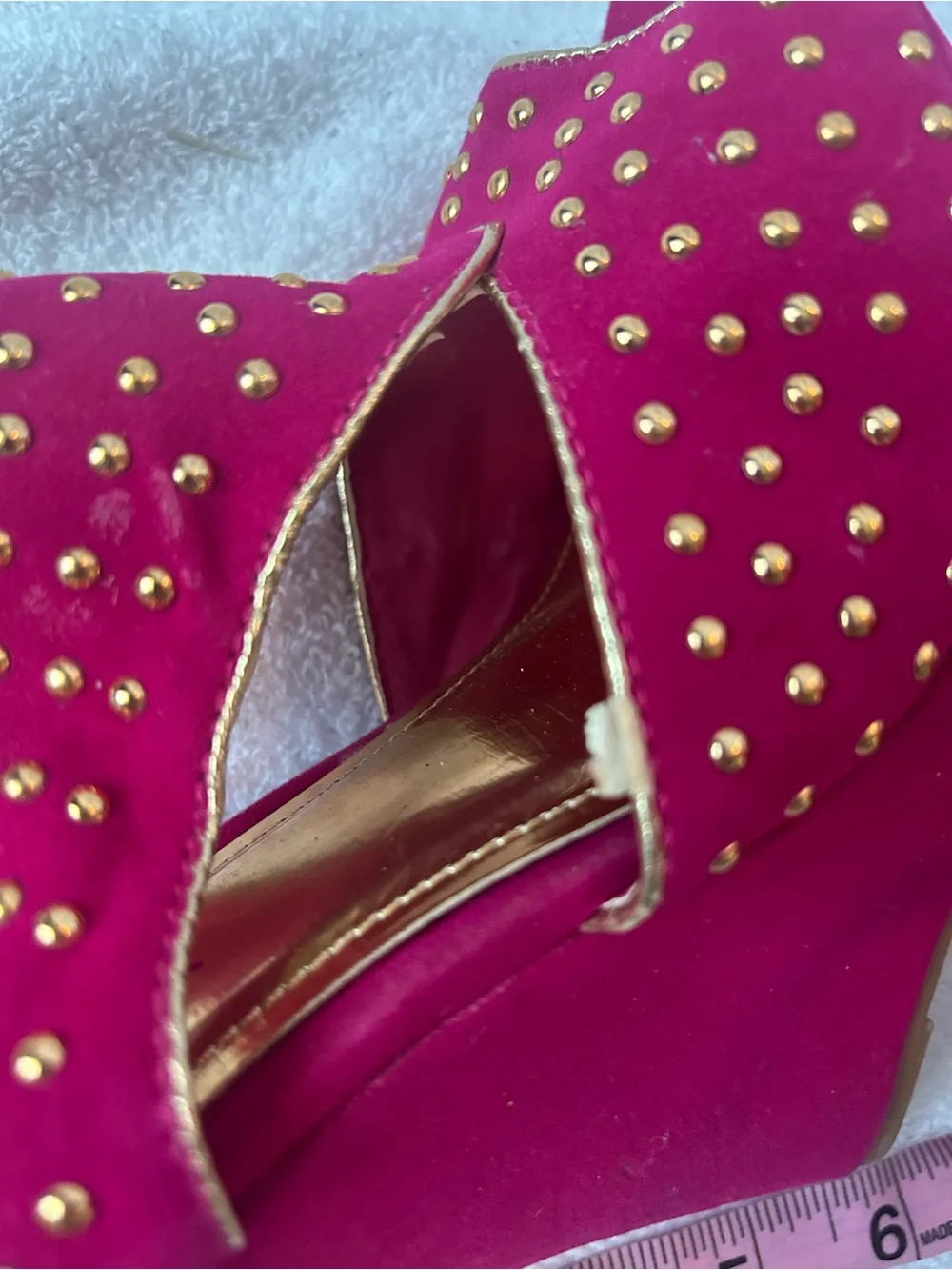 Alba Magenta Studded Wedge Heels with Ankle Strap